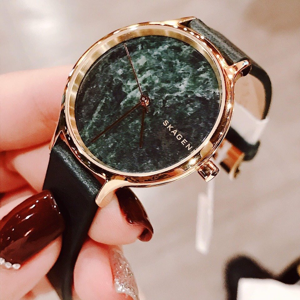 anita green leather stone watch