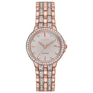 Đồng Hồ Citizen. Chính Hãng Nữ EW2348-56A Eco-drive Silhouette Crystal Rose Gold Ladies Watch
