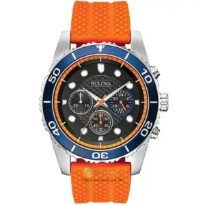 Đồng Hồ Bulova Chính Hãng Nam Quartz Chronograph Black Dial Orange Silicone 98A204